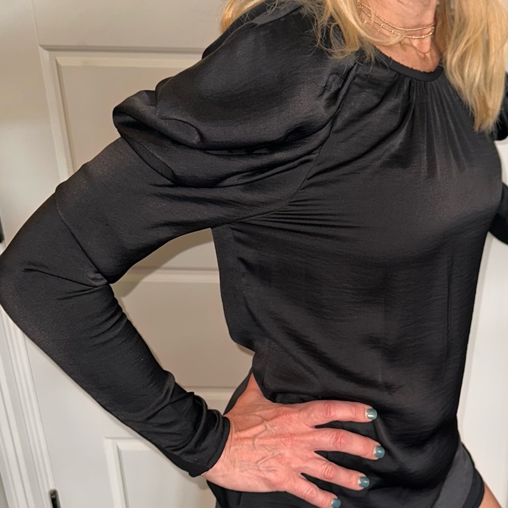 BCBGMaxAzria Black Fitted Ruched Blouse